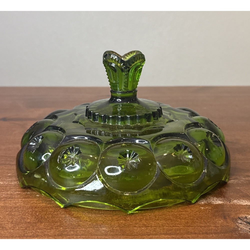 LE Smith Moon and Star Green Glass Lid *Lid Only* 7.5in Diameter 4.5in Height